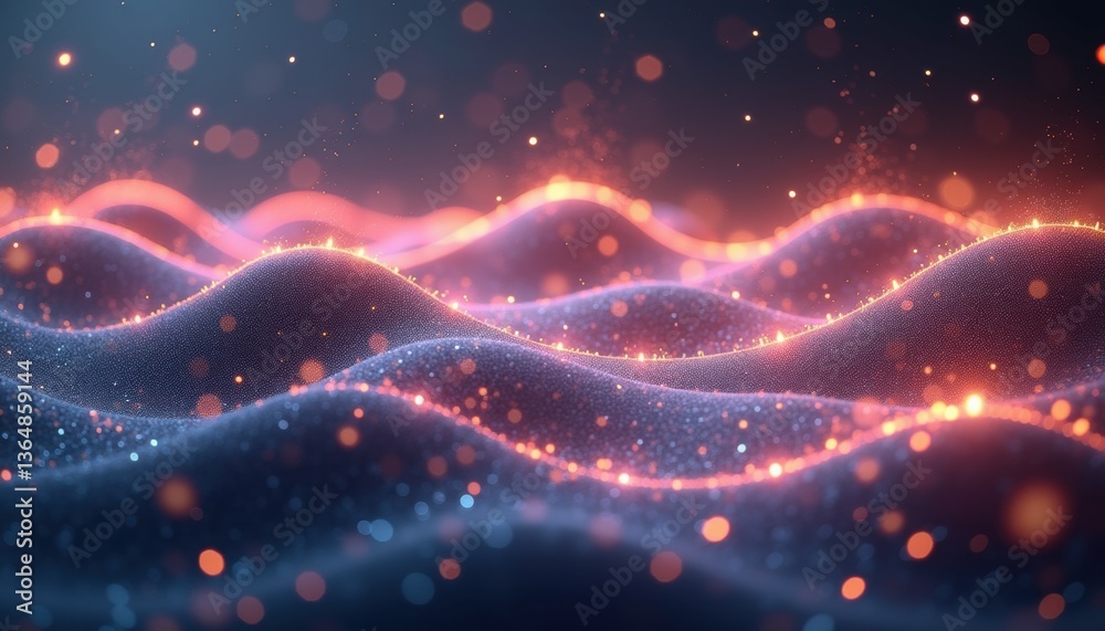 Poster abstract glowing waves with bokeh effect in dark background