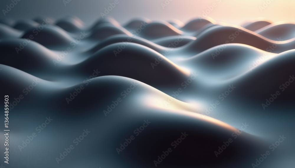 Poster abstract smooth waves in blue tones reflecting soft light