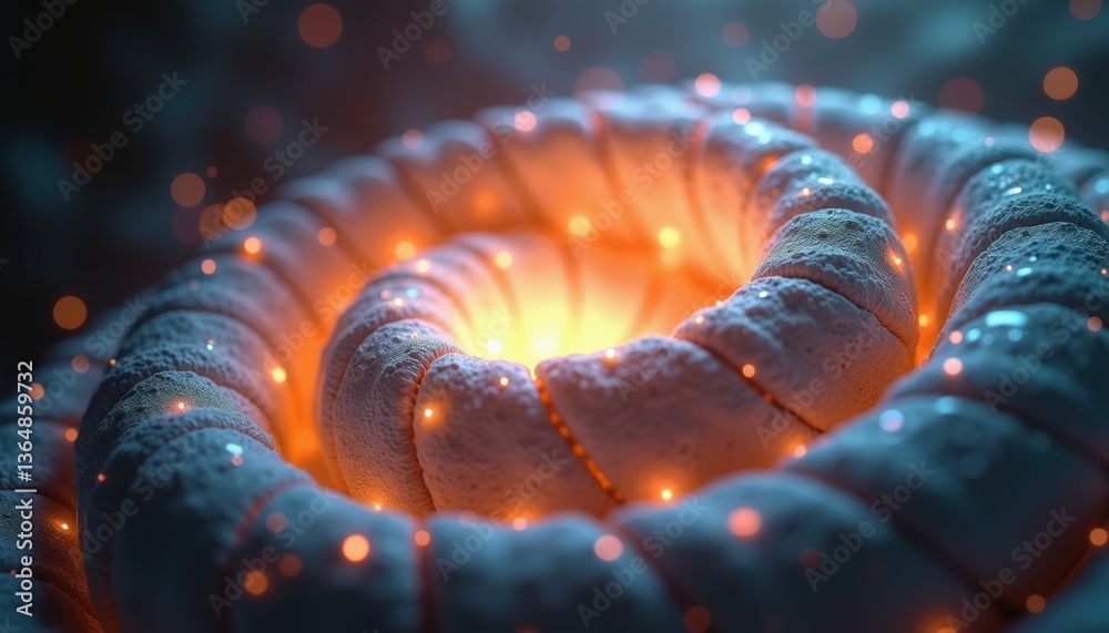 Poster abstract glowing spiral pattern with luminous particles