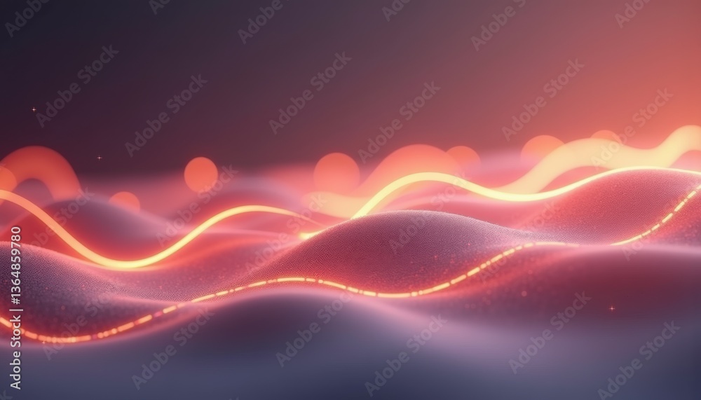 Poster abstract glowing waves in soft colors against a dark background