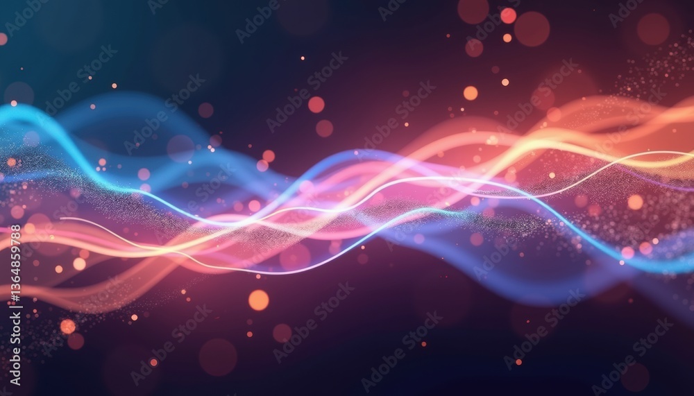 Poster colorful abstract waves with bokeh effect in vibrant tones