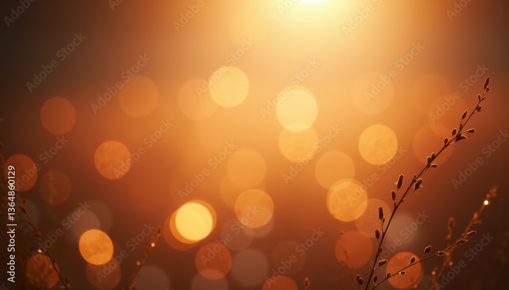 Poster golden bokeh background with blurred grasses