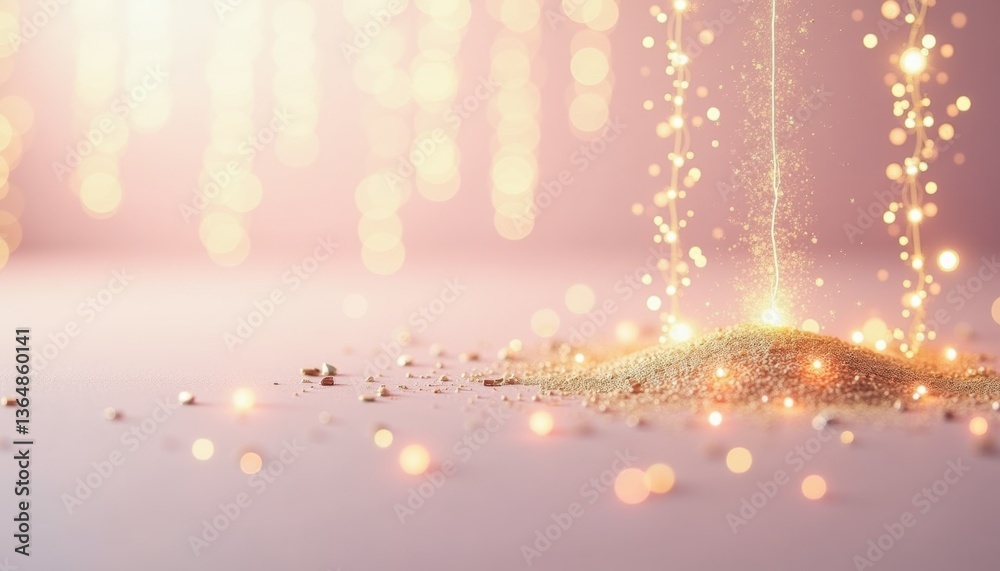 Poster sparkling golden dust creating a magical effect on pink background