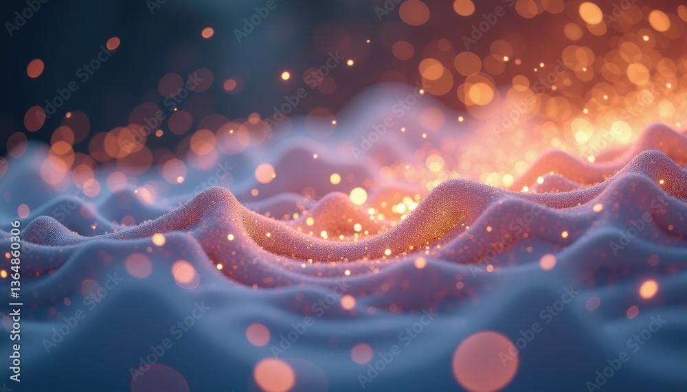 Poster abstract waves with glowing particles in a dark background