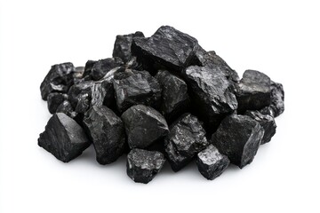 Pile of Coal Pieces on White Background for Energy Production Concepts