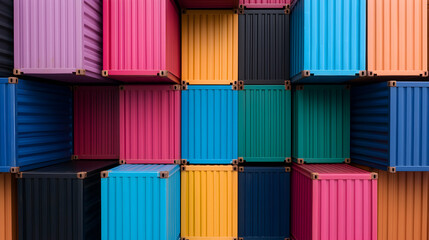 Fototapeta premium Colorful Stacked Shipping Containers Abstract Background
