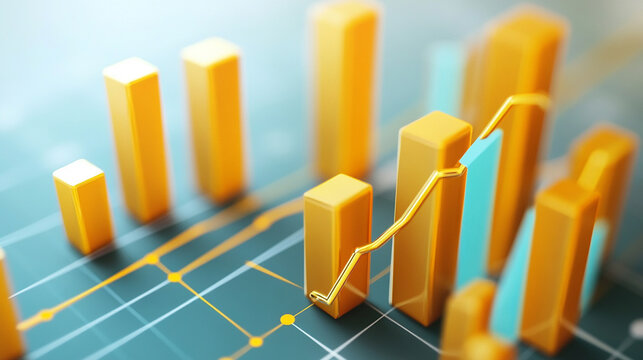 3D bar chart showing upward financial growth trend. - Powered by Adobe