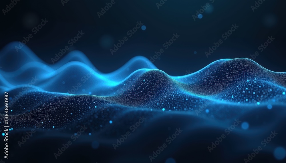 Aufkleber abstract blue wave patterns with glowing particles on dark background