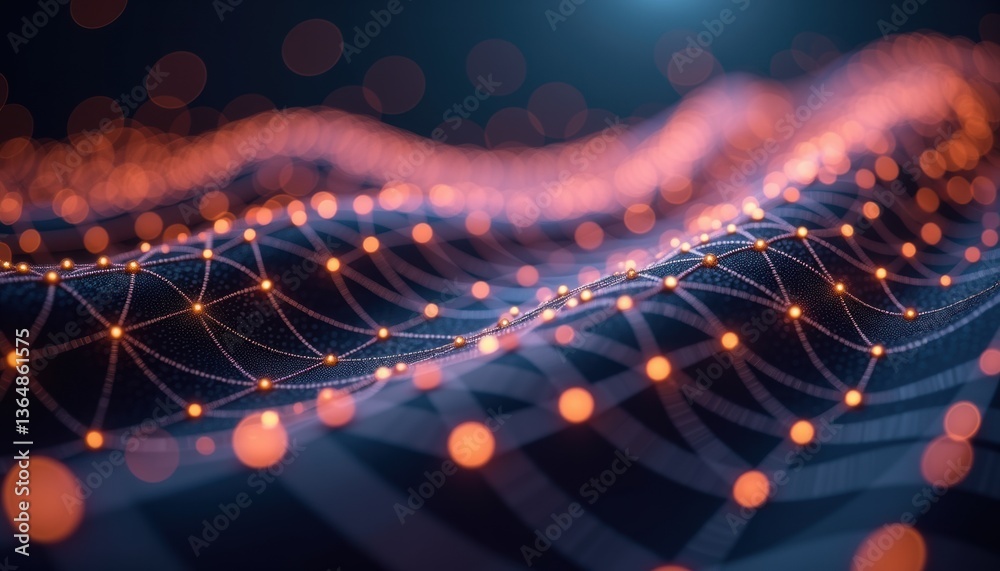 Poster abstract wave pattern with glowing particles in dark background