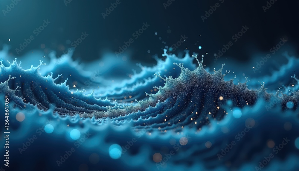 Poster abstract ocean waves flowing in deep blue