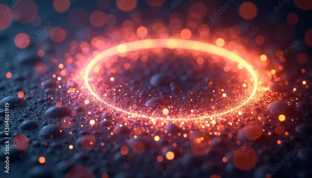 Poster Abstract glowing circle with sparkles on dark background  