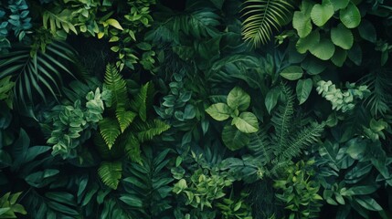 A lush green background of assorted leaves.