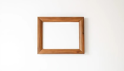 Empty Wood Picture Frame Against White Wall