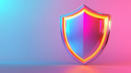 Cyber Security Shield Icon on Gradient Background with Copy Space