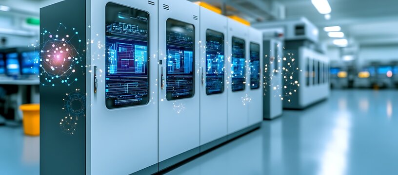 High tech data center servers within a modern laboratory environment