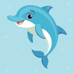 Naklejka premium Cute and funny dolphin. Baby Dolphin standing. Vector illustration dolphin character design with flat color. Can be used for design of t-shirts, posters and Baby Shower party and characters.