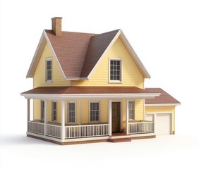 Yellow House with Porch and Garage Ideal for Real Estate Concepts