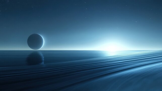 Cosmic Sea Horizon with Celestial Orb