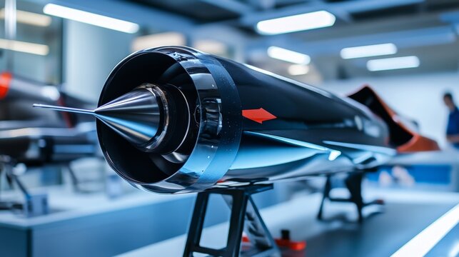 An aerospace scientist testing hypersonic propulsion systems for space travel, high-tech aerospace facility with futuristic spacecraft models, Futuristic style