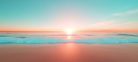Naklejka premium Beautiful sunrise over a calm ocean and sandy beach scene