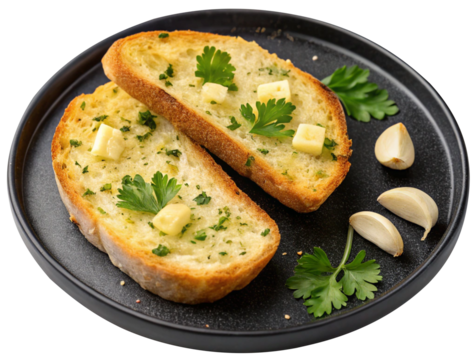 slices of garlic bread with fresh parsley