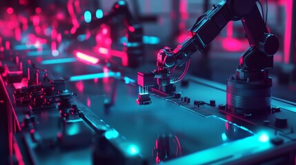 An AI developer training machine vision models for industrial automation, futuristic factory floor with robots and cameras capturing data for vision systems, Industrial style