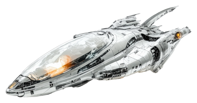 Futuristic spacecraft design sci-fi universe digital concept cut out