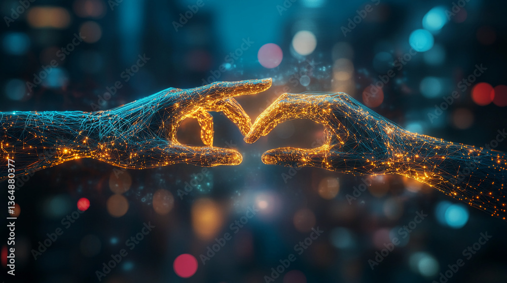 Canvas Prints abstract image of two glowing hands reaching towards each other, symbolizing connection, unity, or c