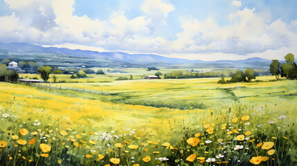 Watercolor pastel outdoor landscape country road background poster decoration painting