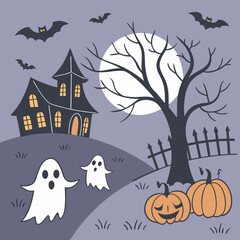 boo party  halloween moon house night bat haunted icon,