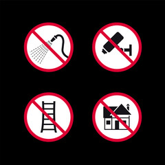 Prohibited signs, forbidden round stickers set, vector icons.