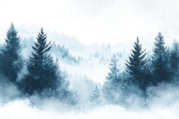 Fototapeta premium A beautiful watercolor painting of trees in a snowy landscape