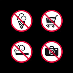 Prohibited signs, forbidden round stickers set, vector icons.