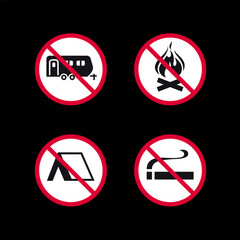 Prohibited signs, forbidden round stickers set, vector icons.