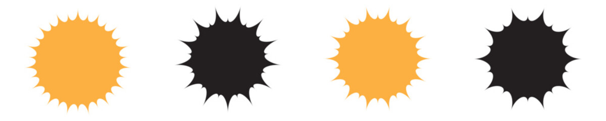 Abstract sunburst shapes. Black and yellow spiky vector designs