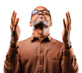 Emotional man meditating in portrait serenity cut out