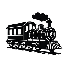 Vintage steam locomotive vector depicts an old black railway engine for retro transport