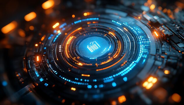 Abstract digital illustration showing battery icon in futuristic circular design