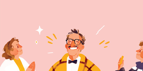 A jubilant elderly gentleman, beaming with joy as his colleagues applaud, a celebration of his achievements.