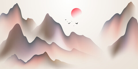 Modern design vector illustration of beautiful Chinese ink landscape painting.
