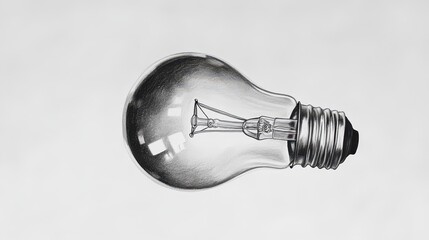A highly detailed pencil sketch captures the intricacies of a light bulb, displaying delicate reflections and shading on its surface, set against a plain white background