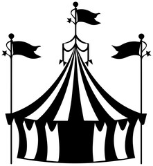 Black and White Circus Tent Illustration – Vintage Carnival Silhouette