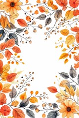 Vertical Border, frame of autumn leaves, flowers and branches. Nature, autumn season.