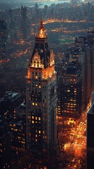 Fototapeta premium Night view of skyscraper, city lights, park background, cityscape