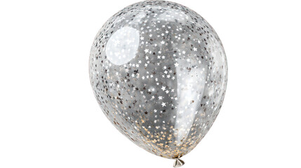Obraz premium A translucent balloon filled with silver glitter and tiny stars on a transparent background