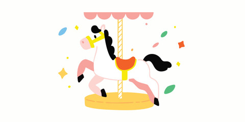 Fototapeta premium A whimsical carousel horse in a playful illustration, evoking the enchantment and joy of a carnival ride. Perfect for designs.