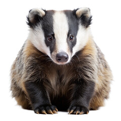 Fototapeta premium Closeup of an adorable European badger sitting on white background