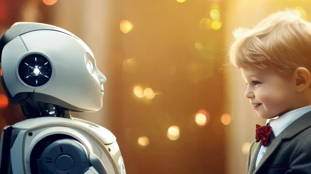 Teenage boy explores technology testing a robot hand and arm in a technical college. Embracing AI humanity and innovation for educational growth
