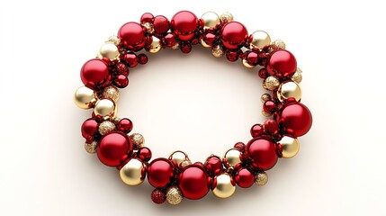 Obraz premium Red and Gold Christmas Ornament Wreath on White Background