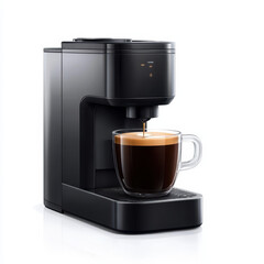 sleek black coffee machine brewing fresh cup of coffee